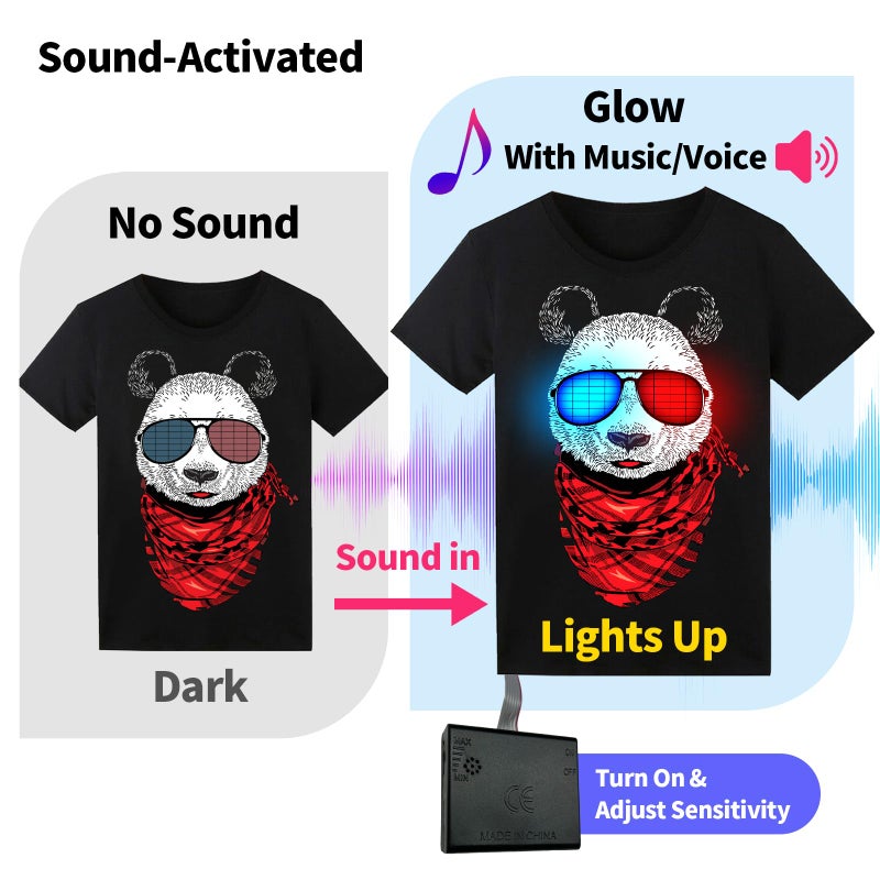 SOOoEC Sound Activated LED T-Shirt, Glow in The Dark Light Up Shirt for Men, Neon Shirt for Rave, Glow Party, Concert, Halloween - Image 2
